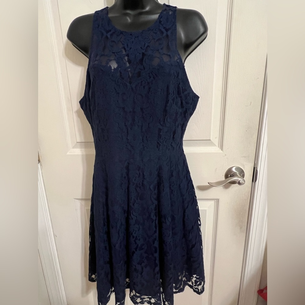Lady Navy Blue Lace Dress